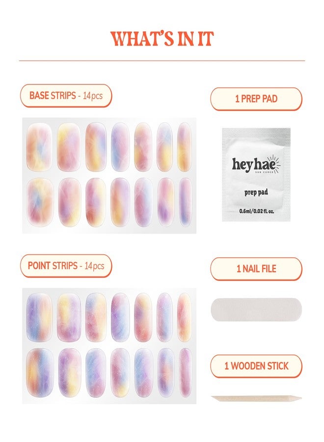 Heyhae Semi Cured Gel Nail Strips | No LED Lamp Needed | Marble, Pink, Spring | Easy Apply & Remove, Salon Quality | Includes 28 Strips, 1 Prep Pads, Nail File & Wooden Stick - Hey, Sunset Drive? - Image 4